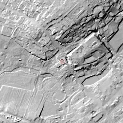 Shaded relief map of the ground around WS137AA, computed from Environment Agency LiDAR. The ground here sits at about 87 m above sea level and falls 25 m across the surrounding 800 m. Surface water reaching this point runs off ground lying to the north-north-east, 2.9 m higher.