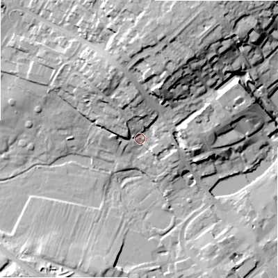 Shaded relief map of the ground around WS137AG, computed from Environment Agency LiDAR. The ground here sits at about 84 m above sea level and falls 24 m across the surrounding 800 m. Surface water reaching this point runs off ground lying to the north-north-east, 20.8 m higher.