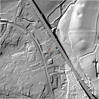 Shaded relief map of the ground around WS137SF, computed from Environment Agency LiDAR. The ground here sits at about 73 m above sea level and falls 19 m across the surrounding 800 m. Surface water reaching this point runs off ground lying to the south-south-west, 2.6 m higher.