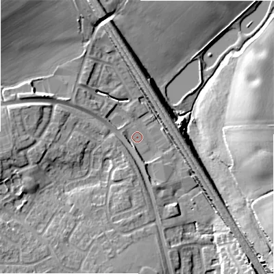 Shaded relief map of the ground around WS137SY, computed from Environment Agency LiDAR. The ground here sits at about 72 m above sea level and falls 16 m across the surrounding 800 m. Surface water reaching this point runs off ground lying to the south-south-east, 3.1 m higher.