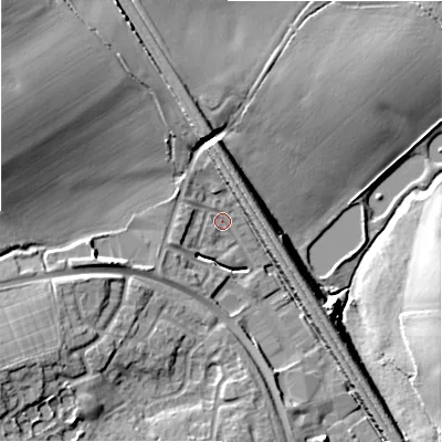 Shaded relief map of the ground around WS137TE, computed from Environment Agency LiDAR. The ground here sits at about 73 m above sea level and falls 18 m across the surrounding 800 m. Surface water reaching this point runs off ground lying to the west-north-west, 14.0 m higher.