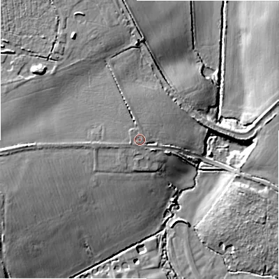 Shaded relief map of the ground around WS138EW, computed from Environment Agency LiDAR. The ground here sits at about 70 m above sea level and falls 12 m across the surrounding 800 m. Surface water reaching this point runs off ground lying to the west-south-west, 0.6 m higher.