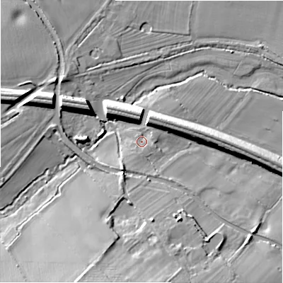 Shaded relief map of the ground around WS138PY, computed from Environment Agency LiDAR. The ground here sits at about 63 m above sea level and falls 15 m across the surrounding 800 m. Surface water reaching this point runs off ground lying to the south-south-west, 1.9 m higher.