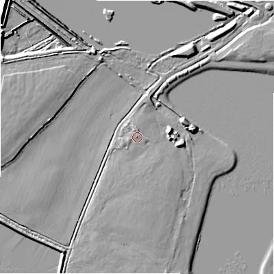Shaded relief map of the ground around WS138QT, computed from Environment Agency LiDAR. The ground here sits at about 53 m above sea level and falls 10 m across the surrounding 800 m. Surface water reaching this point runs off ground lying to the west-south-west, 0.6 m higher.