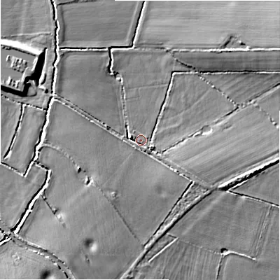 Shaded relief map of the ground around WS138SP, computed from Environment Agency LiDAR. The ground here sits at about 60 m above sea level and falls 6 m across the surrounding 800 m. Surface water reaching this point runs off ground lying to the west-north-west, 1.6 m higher.