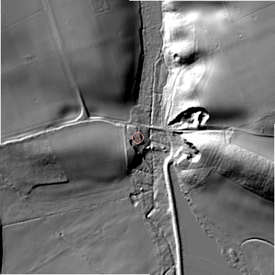 Shaded relief map of the ground around WS149QN, computed from Environment Agency LiDAR. The ground here sits at about 81 m above sea level and falls 28 m across the surrounding 800 m. Surface water reaching this point runs off ground lying to the south-west, 6.6 m higher.