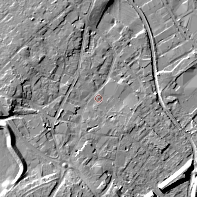 Shaded relief map of the ground around WS152BS, computed from Environment Agency LiDAR. The ground here sits at about 74 m above sea level and falls 17 m across the surrounding 800 m. Surface water reaching this point runs off ground lying to the south-south-west, 1.5 m higher.