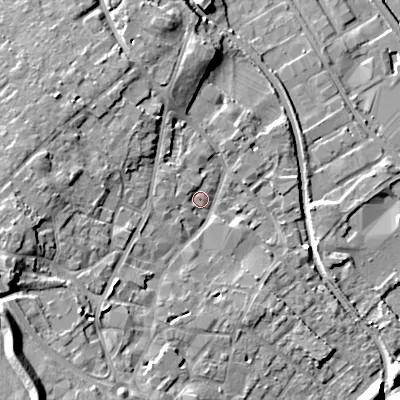 Shaded relief map of the ground around WS152FU, computed from Environment Agency LiDAR. The ground here sits at about 73 m above sea level and falls 16 m across the surrounding 800 m. Surface water reaching this point runs off ground lying to the south-west, 10.1 m higher.