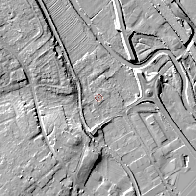 Shaded relief map of the ground around WS152HH, computed from Environment Agency LiDAR. The ground here sits at about 69 m above sea level and falls 13 m across the surrounding 800 m. Surface water reaching this point runs off ground lying to the south, 4.5 m higher.