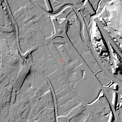 Shaded relief map of the ground around WS152YR, computed from Environment Agency LiDAR. The ground here sits at about 68 m above sea level and falls 23 m across the surrounding 800 m. Surface water reaching this point runs off ground lying to the south, 2.7 m higher.