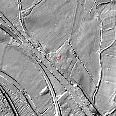 Shaded relief map of the ground around WS153HF, computed from Environment Agency LiDAR. The ground here sits at about 69 m above sea level and falls 9 m across the surrounding 800 m. Surface water reaching this point runs off ground lying to the south-west, 0.8 m higher.