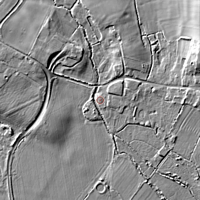 Shaded relief map of the ground around WS153JW, computed from Environment Agency LiDAR. The ground here sits at about 72 m above sea level and falls 12 m across the surrounding 800 m. Surface water reaching this point runs off ground lying to the east-north-east, 10.5 m higher.