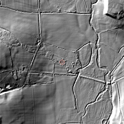 Shaded relief map of the ground around WS153PG, computed from Environment Agency LiDAR. The ground here sits at about 98 m above sea level and falls 20 m across the surrounding 800 m. Surface water reaching this point runs off ground lying to the west-north-west, 1.7 m higher.