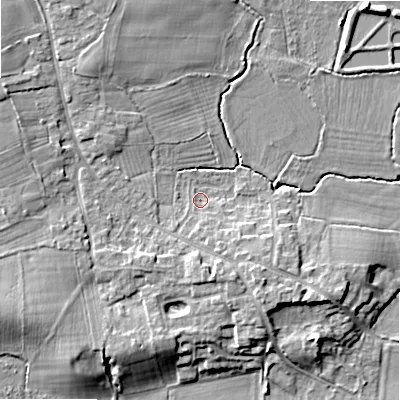 Shaded relief map of the ground around WS153RJ, computed from Environment Agency LiDAR. The ground here sits at about 67 m above sea level and falls 9 m across the surrounding 800 m. Surface water reaching this point runs off ground lying to the south-east, 3.5 m higher.
