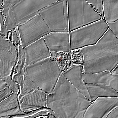 Shaded relief map of the ground around WS153SB, computed from Environment Agency LiDAR. The ground here sits at about 62 m above sea level and falls 4 m across the surrounding 800 m. Surface water reaching this point runs off ground lying to the west-north-west, 0.7 m higher.