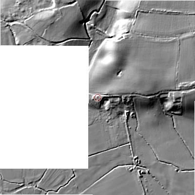 Shaded relief map of the ground around WS153SD, computed from Environment Agency LiDAR. The ground here sits at about 67 m above sea level and falls 18 m across the surrounding 800 m. Surface water reaching this point runs off ground lying to the east-north-east, 3.6 m higher.