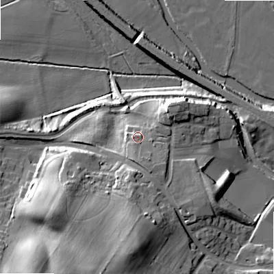 Shaded relief map of the ground around WS154AZ, computed from Environment Agency LiDAR. The ground here sits at about 77 m above sea level and falls 26 m across the surrounding 800 m. Surface water reaching this point runs off ground lying to the south-south-east, 4.5 m higher.