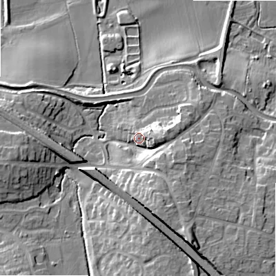 Shaded relief map of the ground around WS154DR, computed from Environment Agency LiDAR. The ground here sits at about 71 m above sea level and falls 19 m across the surrounding 800 m. Surface water reaching this point runs off ground lying to the south-south-east, 13.8 m higher.
