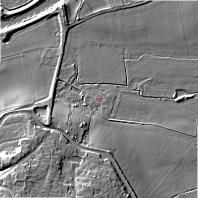 Shaded relief map of the ground around WS154EA, computed from Environment Agency LiDAR. The ground here sits at about 63 m above sea level and falls 17 m across the surrounding 800 m. Surface water reaching this point runs off ground lying to the south, 1.8 m higher.