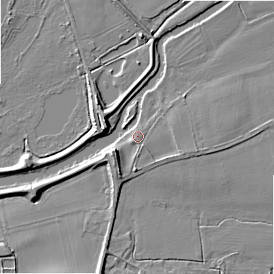 Shaded relief map of the ground around WS154EB, computed from Environment Agency LiDAR. The ground here sits at about 64 m above sea level and falls 8 m across the surrounding 800 m. Surface water reaching this point runs off ground lying to the south-south-east, 1.4 m higher.
