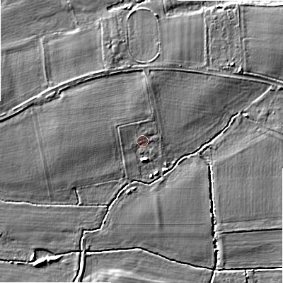 Shaded relief map of the ground around WS154ED, computed from Environment Agency LiDAR. The ground here sits at about 63 m above sea level and falls 5 m across the surrounding 800 m. Surface water reaching this point runs off ground lying to the north-north-west, 1.2 m higher.