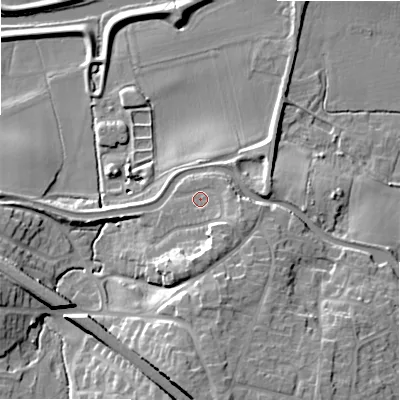 Shaded relief map of the ground around WS154EE, computed from Environment Agency LiDAR. The ground here sits at about 71 m above sea level and falls 19 m across the surrounding 800 m. Surface water reaching this point runs off ground lying to the south-south-east, 4.1 m higher.