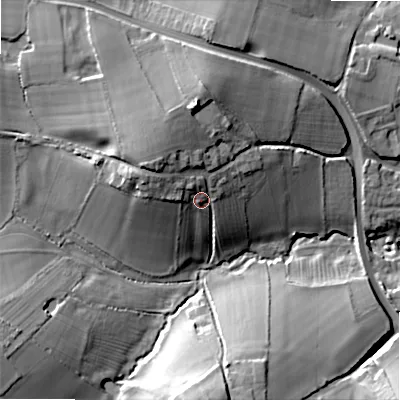 Shaded relief map of the ground around WS154LH, computed from Environment Agency LiDAR. The ground here sits at about 103 m above sea level and falls 25 m across the surrounding 800 m. Surface water reaching this point runs off ground lying to the west-north-west, 7.1 m higher.