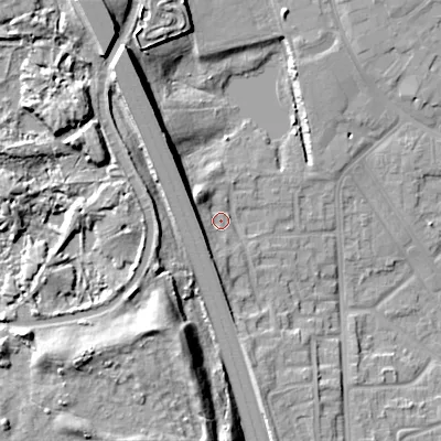 Shaded relief map of the ground around WS27LN, computed from Environment Agency LiDAR. The ground here sits at about 137 m above sea level and falls 19 m across the surrounding 800 m. Surface water reaching this point runs off ground lying to the north-west, 6.9 m higher.