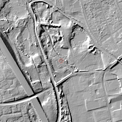 Shaded relief map of the ground around WS27NN, computed from Environment Agency LiDAR. The ground here sits at about 141 m above sea level and falls 20 m across the surrounding 800 m. Surface water reaching this point runs off ground lying to the south-south-west, 8.1 m higher.