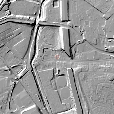 Shaded relief map of the ground around WS29SG, computed from Environment Agency LiDAR. The ground here sits at about 118 m above sea level and falls 18 m across the surrounding 800 m. Surface water reaching this point runs off ground lying to the north-north-east, 11.1 m higher.