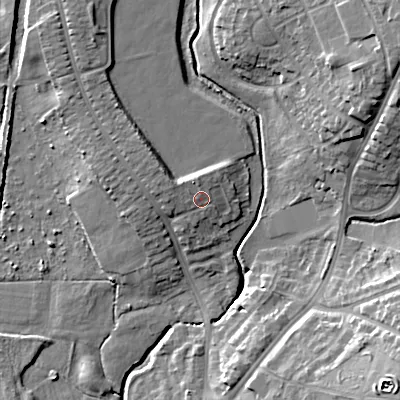 Shaded relief map of the ground around WS41NH, computed from Environment Agency LiDAR. The ground here sits at about 131 m above sea level and falls 16 m across the surrounding 800 m. Surface water reaching this point runs off ground lying to the north-west, 3.0 m higher.