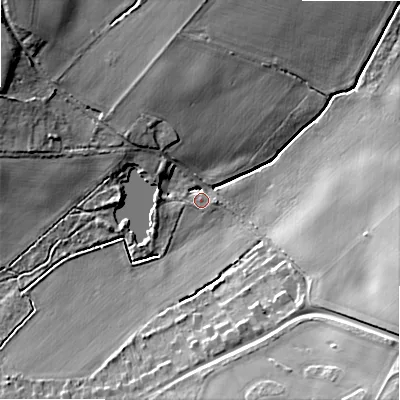 Shaded relief map of the ground around WS90LZ, computed from Environment Agency LiDAR. The ground here sits at about 116 m above sea level and falls 22 m across the surrounding 800 m. Surface water reaching this point runs off ground lying to the south, 9.2 m higher.