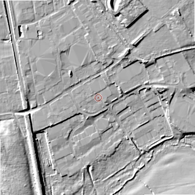 Shaded relief map of the ground around WV107DF, computed from Environment Agency LiDAR. The ground here sits at about 101 m above sea level and falls 14 m across the surrounding 800 m. Surface water reaching this point runs off ground lying to the north-north-east, 7.0 m higher.