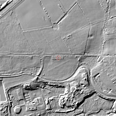 Shaded relief map of the ground around WV107DL, computed from Environment Agency LiDAR. The ground here sits at about 106 m above sea level and falls 14 m across the surrounding 800 m. Surface water reaching this point runs off ground lying to the north-north-west, 1.4 m higher.