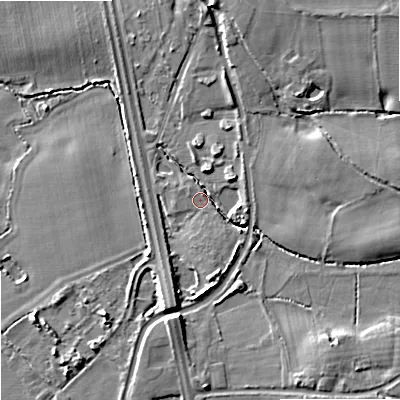 Shaded relief map of the ground around WV107EP, computed from Environment Agency LiDAR. The ground here sits at about 103 m above sea level and falls 12 m across the surrounding 800 m. Surface water reaching this point runs off ground lying to the south-south-east, 1.7 m higher.