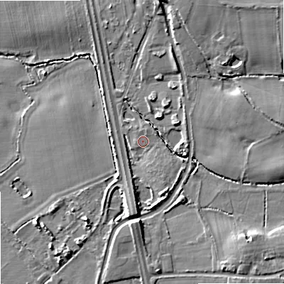 Shaded relief map of the ground around WV107EQ, computed from Environment Agency LiDAR. The ground here sits at about 103 m above sea level and falls 12 m across the surrounding 800 m. The ground contributing surface water to this point lies to the north-north-east.