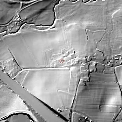 Shaded relief map of the ground around WV107LN, computed from Environment Agency LiDAR. The ground here sits at about 121 m above sea level and falls 36 m across the surrounding 800 m. Surface water reaching this point runs off ground lying to the south-east, 4.8 m higher.