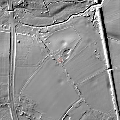 Shaded relief map of the ground around WV107PH, computed from Environment Agency LiDAR. The ground here sits at about 103 m above sea level and falls 15 m across the surrounding 800 m. Surface water reaching this point runs off ground lying to the south-south-east, 4.4 m higher.