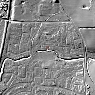Shaded relief map of the ground around WV108UN, computed from Environment Agency LiDAR. The ground here sits at about 118 m above sea level and falls 22 m across the surrounding 800 m. Surface water reaching this point runs off ground lying to the south-east, 15.2 m higher.
