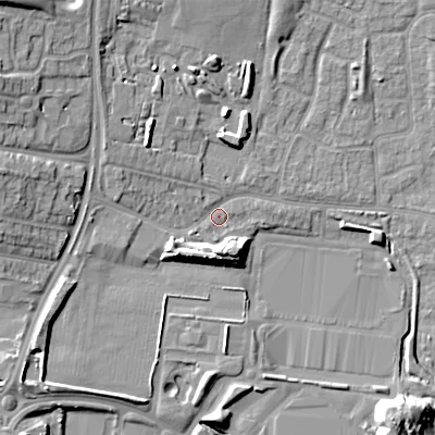 Shaded relief map of the ground around WV113SF, computed from Environment Agency LiDAR. The ground here sits at about 133 m above sea level and falls 14 m across the surrounding 800 m. Surface water reaching this point runs off ground lying to the south, 7.0 m higher.