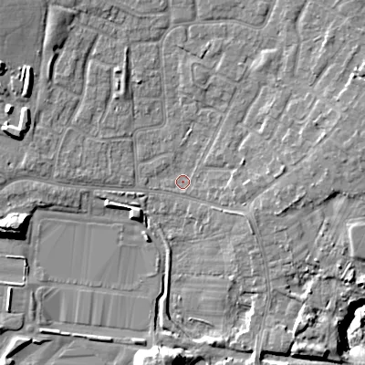 Shaded relief map of the ground around WV113SN, computed from Environment Agency LiDAR. The ground here sits at about 133 m above sea level and falls 15 m across the surrounding 800 m. Surface water reaching this point runs off ground lying to the east, 3.1 m higher.