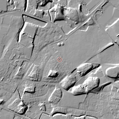 Shaded relief map of the ground around WV133DD, computed from Environment Agency LiDAR. The ground here sits at about 129 m above sea level and falls 13 m across the surrounding 800 m. Surface water reaching this point runs off ground lying to the south-west, 1.9 m higher.