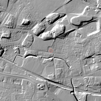 Shaded relief map of the ground around WV133DF, computed from Environment Agency LiDAR. The ground here sits at about 128 m above sea level and falls 14 m across the surrounding 800 m. Surface water reaching this point runs off ground lying to the north-north-west, 7.0 m higher.