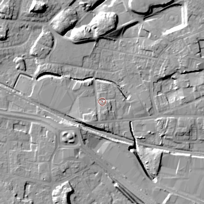 Shaded relief map of the ground around WV133DU, computed from Environment Agency LiDAR. The ground here sits at about 129 m above sea level and falls 15 m across the surrounding 800 m. Surface water reaching this point runs off ground lying to the south-west, 4.4 m higher.