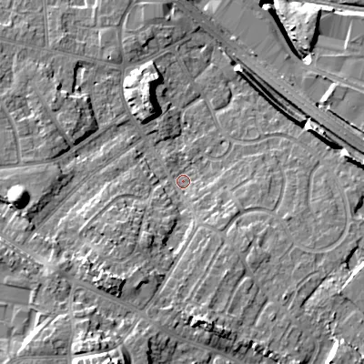 Shaded relief map of the ground around WV133HL, computed from Environment Agency LiDAR. The ground here sits at about 129 m above sea level and falls 21 m across the surrounding 800 m. Surface water reaching this point runs off ground lying to the south, 9.4 m higher.