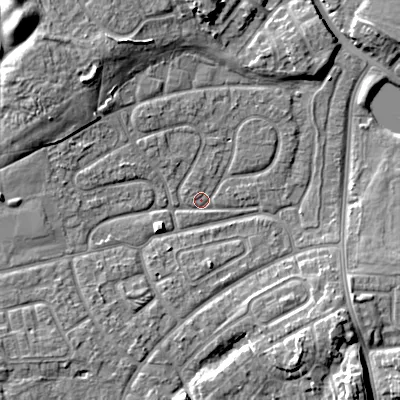 Shaded relief map of the ground around WV146DX, computed from Environment Agency LiDAR. The ground here sits at about 130 m above sea level and falls 11 m across the surrounding 800 m. Surface water reaching this point runs off ground lying to the north-west, 6.1 m higher.