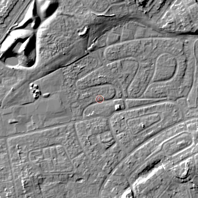 Shaded relief map of the ground around WV146EB, computed from Environment Agency LiDAR. The ground here sits at about 131 m above sea level and falls 10 m across the surrounding 800 m. Surface water reaching this point runs off ground lying to the south-west, 5.6 m higher.