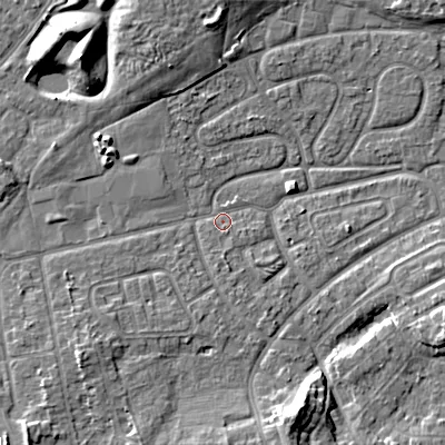 Shaded relief map of the ground around WV146EE, computed from Environment Agency LiDAR. The ground here sits at about 132 m above sea level and falls 10 m across the surrounding 800 m. Surface water reaching this point runs off ground lying to the south-south-west, 2.1 m higher.