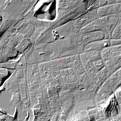 Shaded relief map of the ground around WV146EH, computed from Environment Agency LiDAR. The ground here sits at about 133 m above sea level and falls 10 m across the surrounding 800 m. Surface water reaching this point runs off ground lying to the south-south-west, 5.0 m higher.