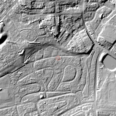 Shaded relief map of the ground around WV146HH, computed from Environment Agency LiDAR. The ground here sits at about 131 m above sea level and falls 11 m across the surrounding 800 m. Surface water reaching this point runs off ground lying to the west-north-west, 5.7 m higher.